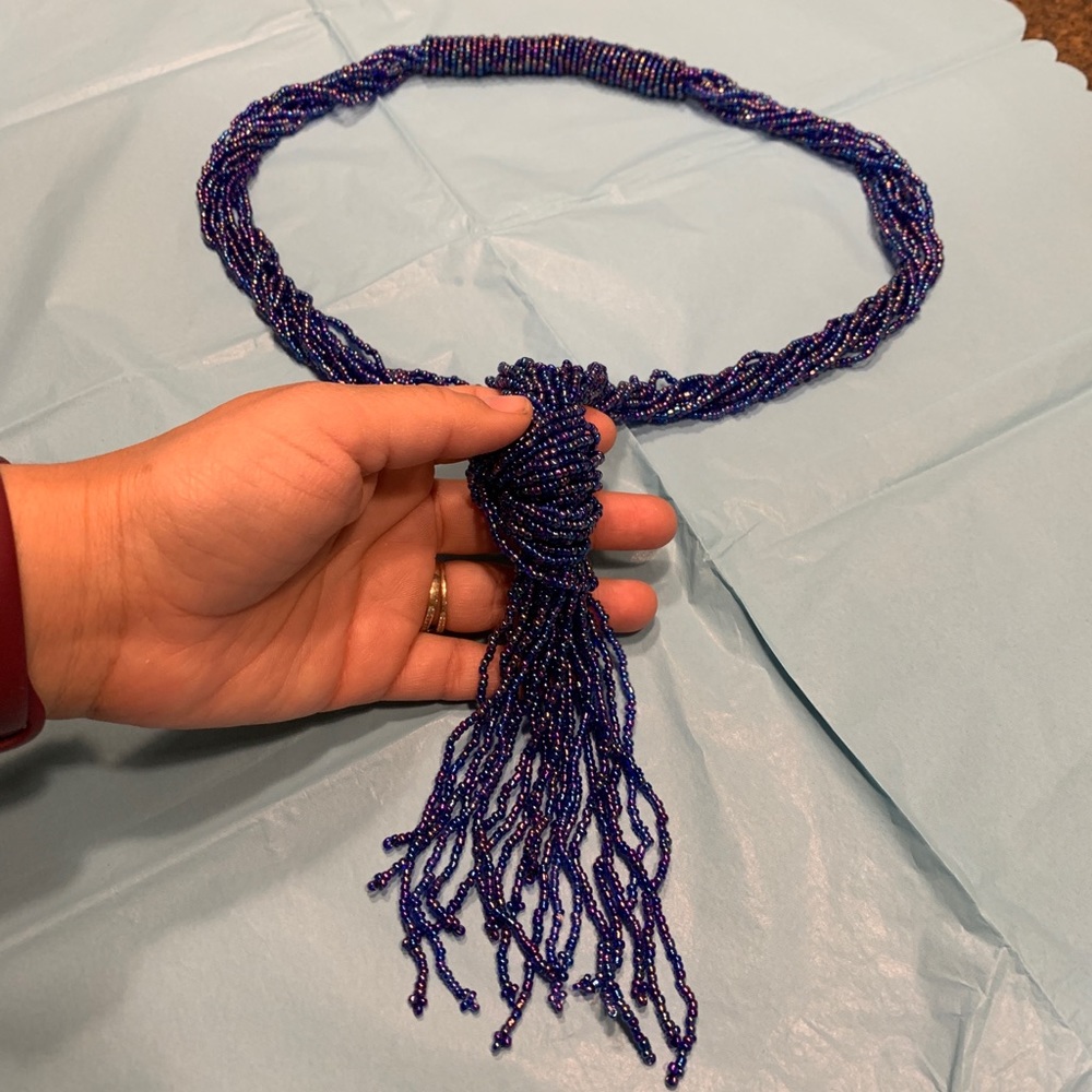 Hand made blue beaded long necklace